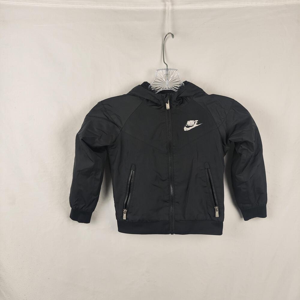 Nike Jacket Toddler 3T Black Hooded Woven Windbreaker Full Zip Pockets Logo